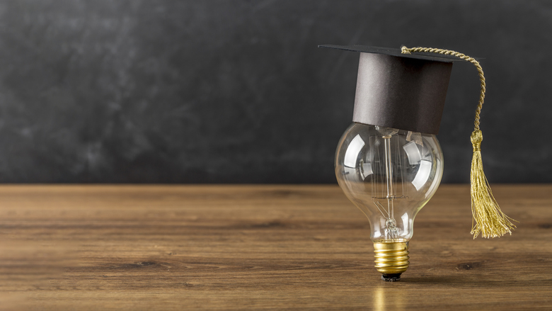 light bulb with graduation cap, the institutional structure of university employing academic freedom