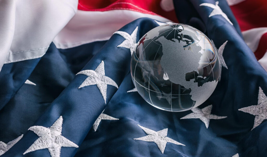 American flag with globe, hinting U.S. foreign policy