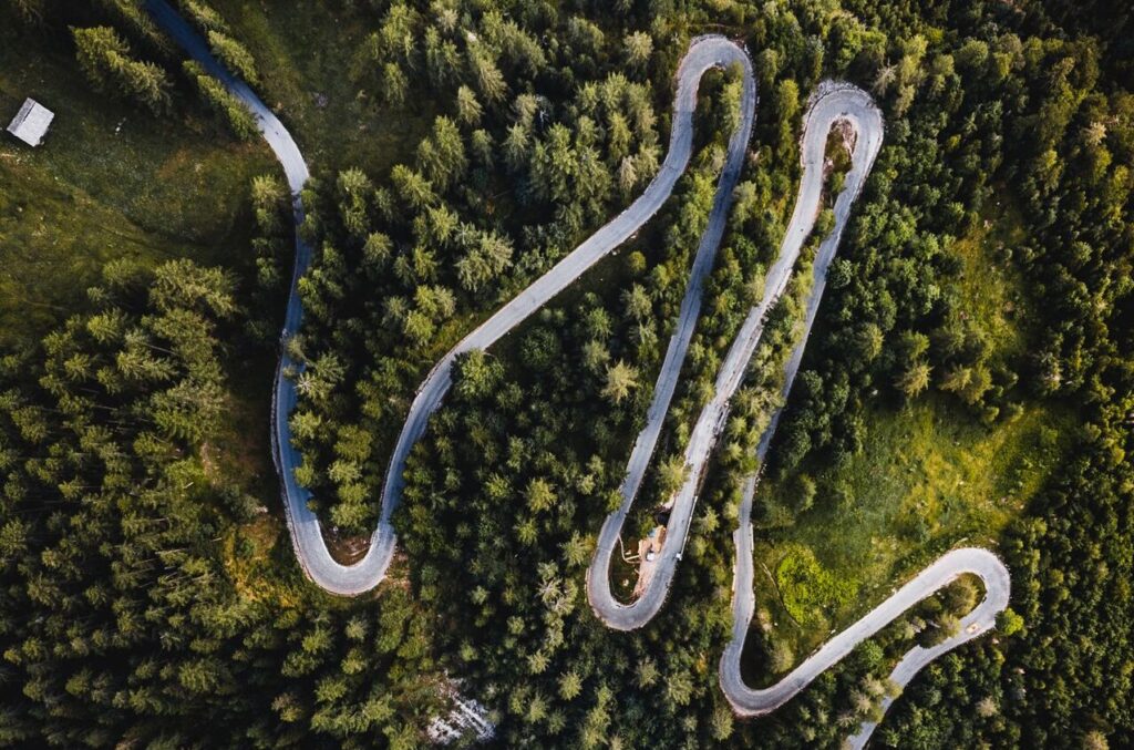 Winding mountain road, representing life of a business
