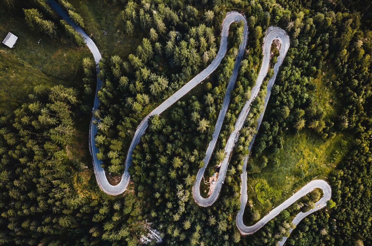 Winding mountain road, representing life of a business